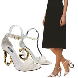 New Dolce & Gabbana Keira Baroque Leather DG Sandals White Size 38